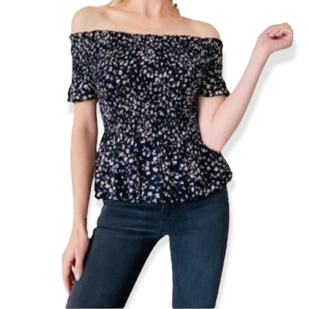 Blue Japna Smocked Off the Shoulder Top Like New!